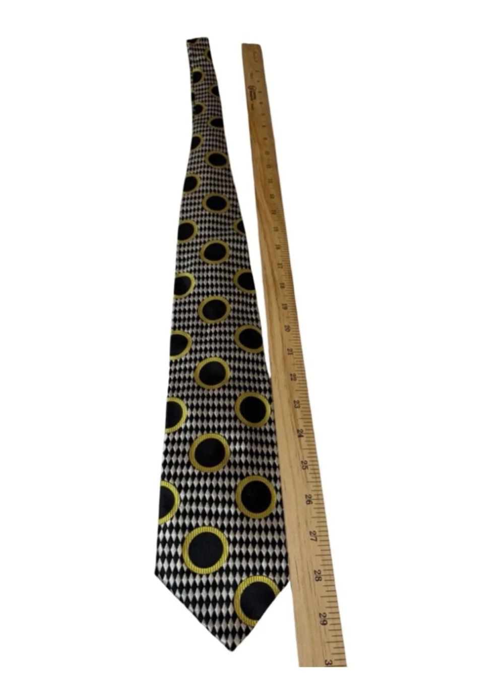 Gianni Versace Geometric Circle Silk Tie Black Gold Harlequin Italy 90s